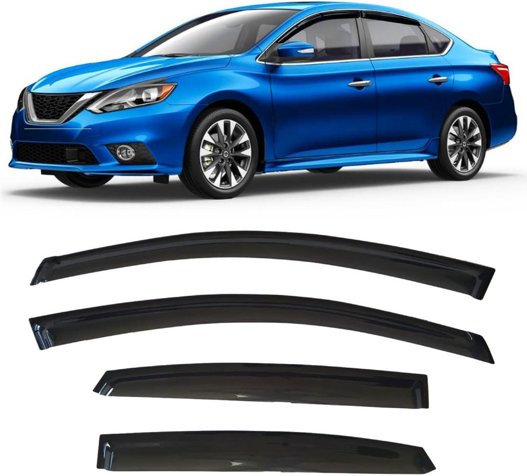 2013-2019 Tape-On Rain Guards for Nissan Sentra Side Window Deflector Visors S SV SR Smoke Tinted Vent Shades 2014 2015 2016 2017 2018
