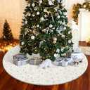Libima 60 Inch Large White Christmas Tree Skirt with Gold Sequin Snowflakes Plush Faux Fur Christmas Tree Skirt for Xmas Holiday Winter Decorations