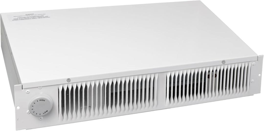 Upgraded 112 Electric Kickspace heater with thermostat, covers 150 sq. ft. at factory-rated voltage, suitable for kitchens, bathrooms, and other kick spaces. 120V/240V-1500W, toe kick heater, white