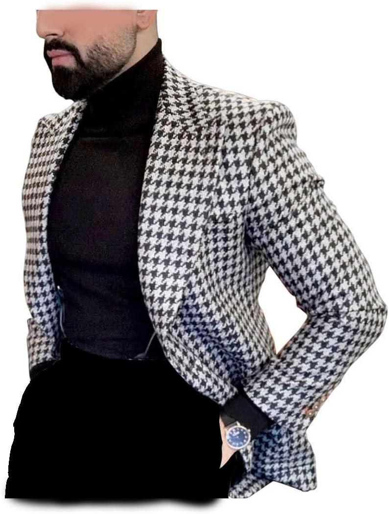 Mens Houndstooth Blazer Suit Slim Fit for Wedding Prom Party (Black, XXXL)