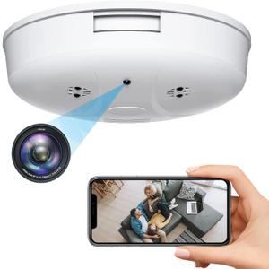 Security Camera Smoke Detector 1080P WiFi Indoor Cam Hidden Camera with Night Vision Motion Detection Real-Time Nanny Came for Home Office Safety