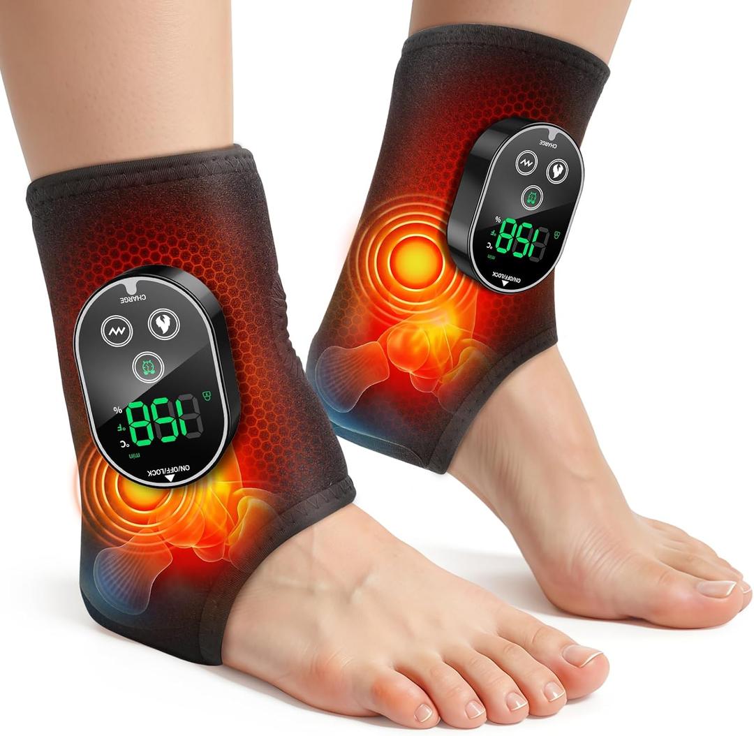 2PCS Cordless Neuropathy Foot Massager, Ankle Massager for Pain Relief, Ankle Heating Pad Plantar Fasciitis Relief, Black