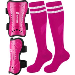 Kids Soccer Shin Guards and Socks Youth Soccer Shin Pads Protective Defender Gear for 3-12 Years Old Toddler Children Teen Boys Girls (Pink, Medium)