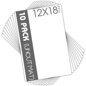 Mat Board Center, Pack of 10 12x18 White Uncut Mat Boards, Acid-Free Backing Matte Boards for Frames, Prints, Photos, Pictures