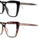 AMOMOMA Trendy TR90 Oversized Blue Light Reading Glasses Women,Stylish Square Cat Eye Glasses AM6031 C1+C6 1.5 x