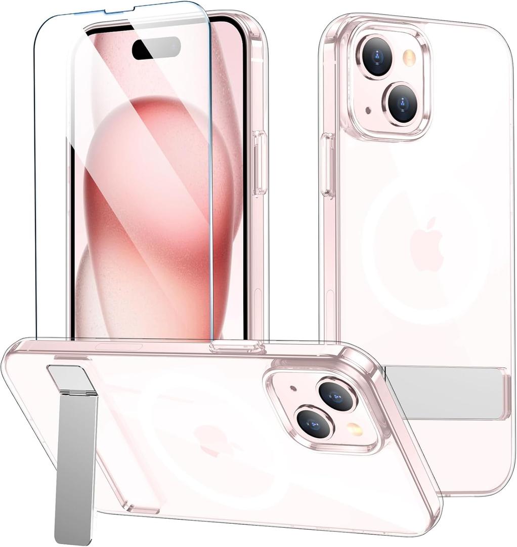xiwxi for iPhone 15 Case with Kickstand, [Compatible with Magsafe][1*Screen Protector], Military-Grade Protection & Anti-Yellowing, Magnetic Phone Case for iPhone 15, Clear