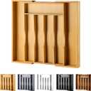 Expandable Bamboo Kitchen Drawer Organizer for Cutlery and Utensils, Adjustable Bamboo Wood Cutlery Tray in Drawer for Flatware and Silverware in Kitchen, (Natural) (7 Slots Expandable)