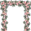 DearHouse 2Pcs Artificial Peony Flower Garland and - Silk Peony Garland with Flowers and Eucalyptus for Wedding Party Table Decoration,6ft/Strand (Pink)