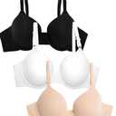 Fruit of the Loom Women's Smooth Cotton T-Shirt Bra-Ultra-Soft, Flexible, and Invisible Under Tees, Black Hue/Sand/White, 34D