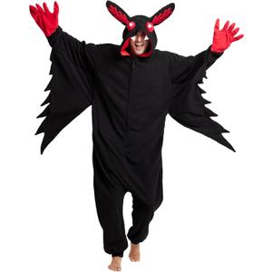 Kidukso Mysterious Mothman Onesie Pajamas Animal Hallween Christmas Sleepwear Unisex Cosplay Costume for Adult Women Men Black XL