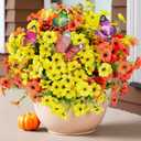 20 Bundles Artificial Flowers for Outdoors and 6 Faux Butterflies, UV Resistant and No Fade, Fake Flowers for Garden Patio Porch Home Decor Wedding Easter Mother's Day (Orange Yellow)