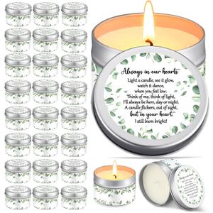 MTLEE 24 Pcs Celebration of Life Decorations Funeral Memorial Candles Funeral Keepsakes Favors for Guests Sympathy Candle for Loss of Loved One Bereavement Gifts(White,Greenery)