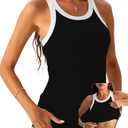 Danysu Racerback Tank Tops with Built in Bra for Women High Neck Ribbed Basics Fitted Long Bra Tanks (Black, M)