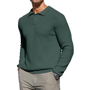 Zaitun Mens Knit Polo Sweater Long Sleeve Lightweight Collared Pullover Casual Sweaters Khaki (Green, XXL)