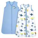 TILLYOU 2 Pack Infant Sleep Sack 0-6 Months 100% Cotton Wearable Blanket 0.5 TOG Sleeveless Summer Sleep Sacks with 2-Way Zipper, Sky Adventure & Sky Blue (Small)