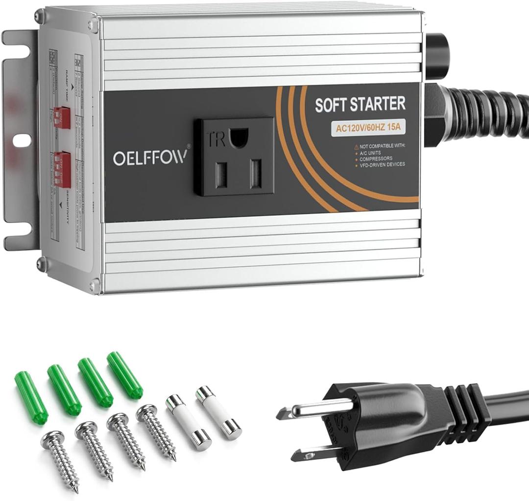 120V Soft Starter for Power Tools, 15A Universal Soft Start Controller for Miter Saw, Table Saw, Grinder, Router & Planer, Reduces Inrush Current
