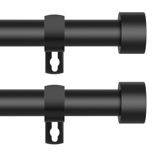 Black Curtain Rods for Windows 28 to 48 Inch,2 Pack 5/8 Inch Diameter Small Curtain Rod Set,Heavy Duty Drapery Rods with Brackets for Bedroom, Living Room, Kitchen,Patio