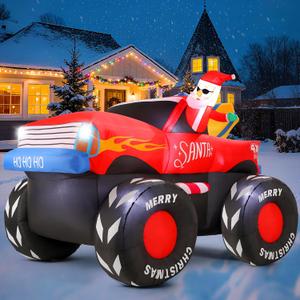 7 FT Long Santa in Monster Truck Christmas Inflatables Outdoor Decorations, Christmas Blow Up Santa Claus Yard Decorations for Garden Lawn Xmas Decor