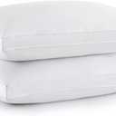 puredown Goose Down Feather Pillows with 100% Cotton Cover, Soft Gusseted Bed Hotel Collection Pillows for Sleeping, Set of 2, Queen Size