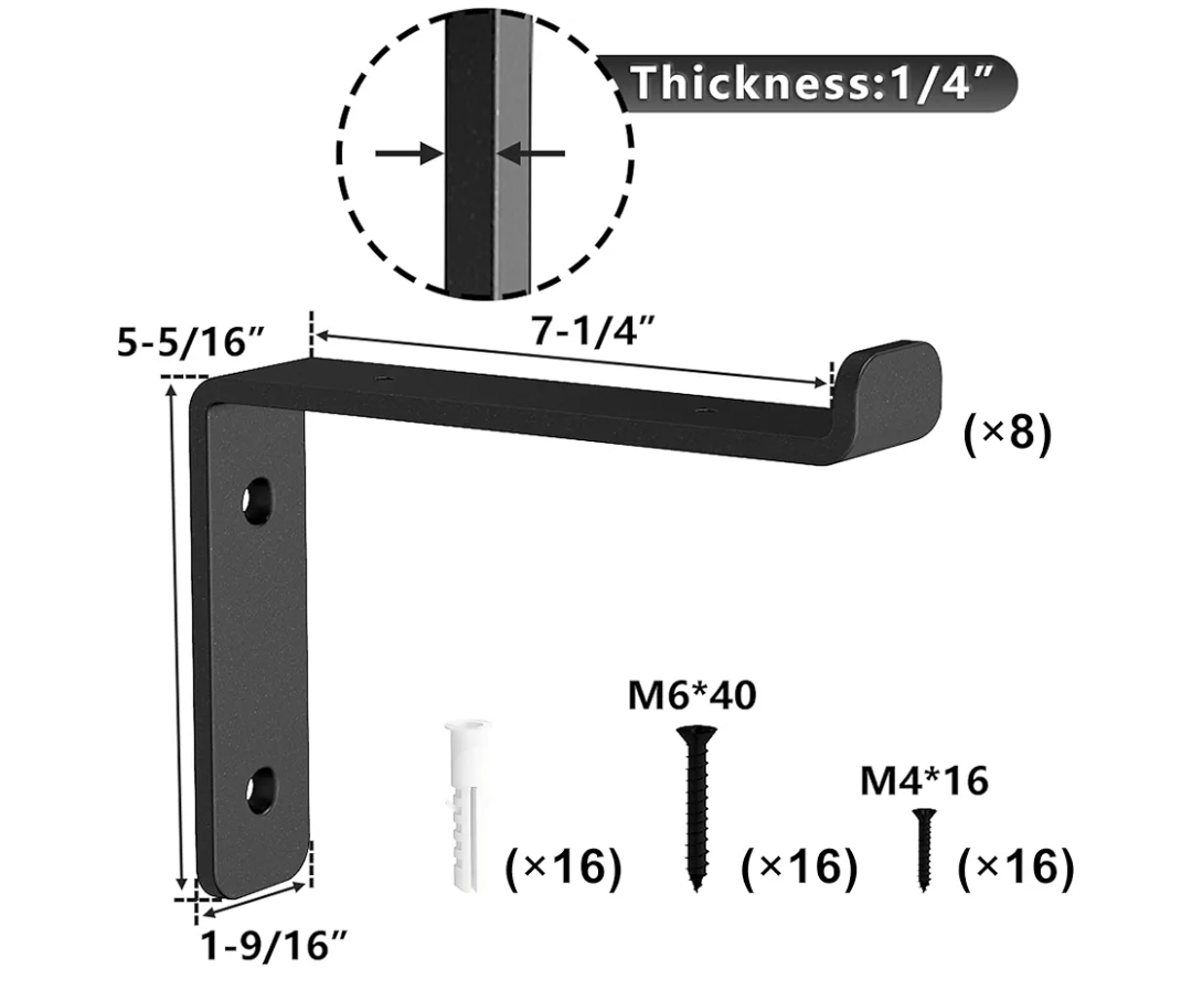 skysen Heavy Duty 7.25" Floating Shelf Brackets Support, Set of 8, Wall Mounted 1/4" Thickness, Matt Black ,Decorative Shelves (Shelf Bracket-7.25"-8)