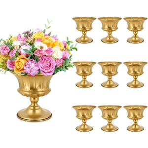 Gold Vase for Centerpieces Compote Bowl: Wedding Pedestal Vases 5.9 Inch Metal Flower Urn for Table Party Home Decor Set of 10