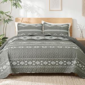 Whale Flotilla Reversible Grey Print Quilts Queen Size with 2 Pillow Shams