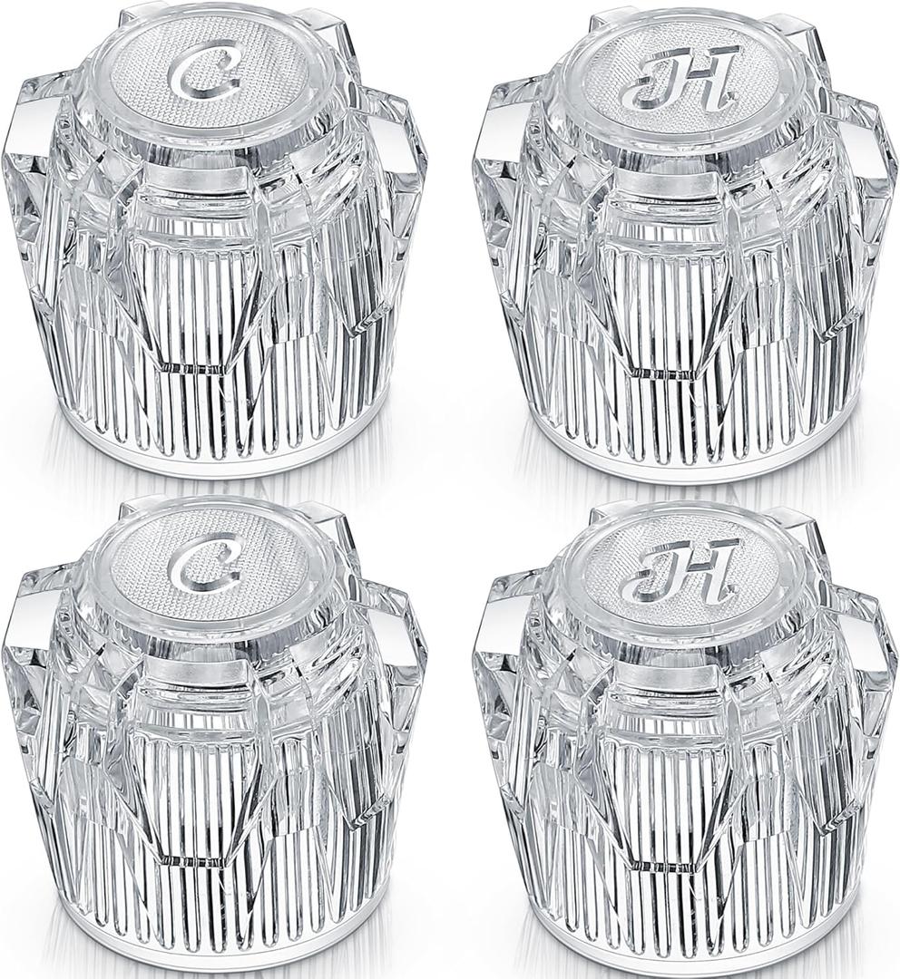 Dreyoo Shower Knob Replacement, Compatible with Phoenix Mobile Home Sink Tub Shower, Acrylic Bathtub Knobs Parts, Clear Faucet Handles with 17pt Spline Point Broach Center Hole(2 Pairs)