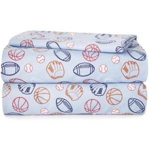 Heritage Kids 3-Piece Twin Bedding Set,Sports Print in Blue, Includes Top Cover, Fitted Sheet & Pillowcase,Soft & Cozy Kids Bed Set