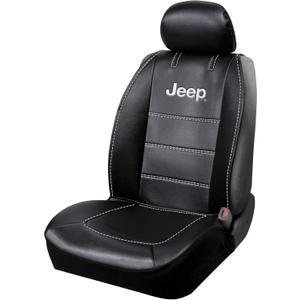 Plasticolor 008631R01 Deluxe Seat Cover Compatible with Jeep Embrodired Logo High Contrast Stitching Premium 3 Piece Sideless Car Truck or SUV Seatcover with Cargo Pocket, Black