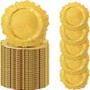 100 Pcs Gold Charger Plates Bulk 12.6 Inch Plastic Plate Chargers for Dinner Plates Floral Reef Design Round Ruffled Rim Dinner for Christmas Thanksgiving Wedding Party Event Supplies