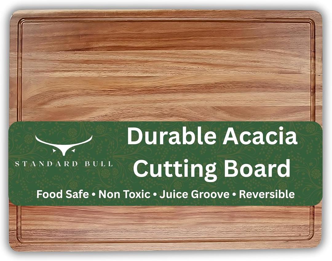 Durable Non Toxic Acacia Wood Cutting Board  Premium Large & Reversible Cutting Boards for Kitchen - Mess-Free Cooking with Juice Groove
