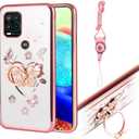 Compatible with Moto G Stylus 5g Case Clear Cute Soft Ring Stand Girls Women Shockproof Fall Protection Cover Glitter Diamond Electroplate Floral Butterfly Pattern Case for G Stylus 5g (Rose Gold)