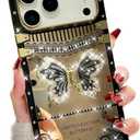 AuroiCYY for iPhone 17 Pro Max Butterfly Stand Case, Glitter Bling Foldable Kickstand Woman Girls Mirror Back Golden Plated Shockproof Protective Elegant Cute Soft Cover for iPhone 17 Pro Max, Black