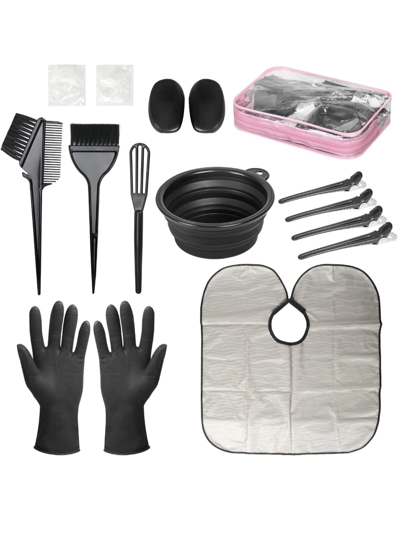 ROOHUA 16 Pieces Hair Dye Coloring Kit- Hair Tinting Bowl, Hair agitator, Dye Brush, Ear Cover, Hairpin, Hair Coloring Cape For Hair Dye Tools
