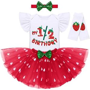 IBTOM CASTLE Baby Girls Strawberry Birthday Outfit Leggings for 1/2/3 Year Old Cake Smash Photoshoot