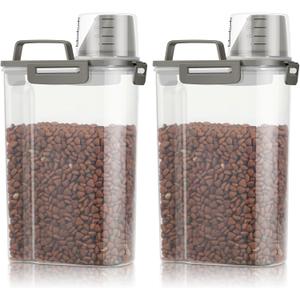 TBMax Small Dog Cat Food Storage Containers 2 Pack, Travel-Friendly Pet Food Container with Spout & Measuring Cup, Kid-Friendly Pet Feeding Dispenser, Portable Dog Treat Bird Seed Container -Grey