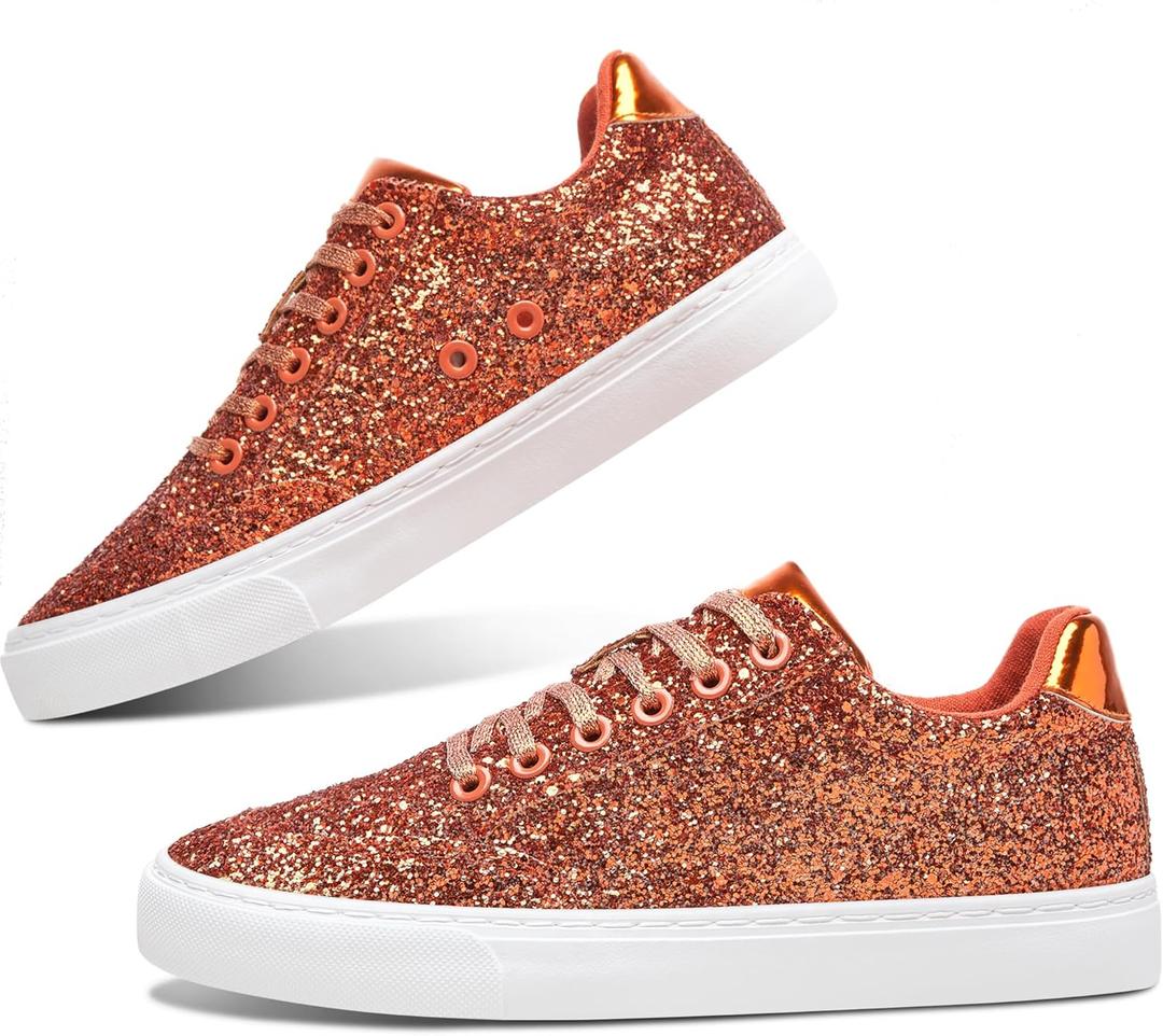 Jeekopeg Glitter Sparkly Fashion Sneakers Shoes Shiny Casual Shoes Bling Sequin Concert Low Cut Lace up Shoes (9 Women/7.5 Men)