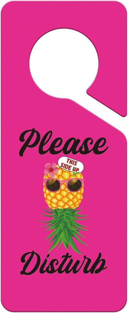 Pink Upside Down Pineapple Front Door Sign - Double Sided Please Disturb Door Hanger Signs - Funny Wedding Gifts for Couples - Bedroom & Living Room Home Decor