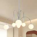 Nickel Sputnik Chandelier, 6 Light Mid Century Modern Chandeliers, Dining Room Chandeliers with Milk Glass Globe Shade, Globe Chandelier for Dining Room, Living Room, Bedroom, Foyer,Kitchen