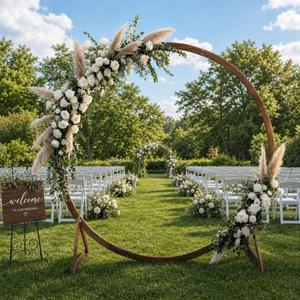 7.5FT Circle Wood Arch for Wedding Ceremony Arbor Backdrop Stand for Garden Wedding Parties