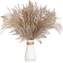 50 Pcs Champagne Gold Christmas Tree Picks and Sprays Xmas Tree Topper Glitter Pine Twigs Faux Glittery Branch Stems for Christmas Vase Wreath Decoration DIY Craft Supplies