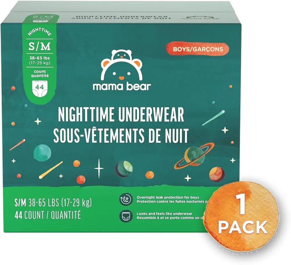 Amazon Brand - Mama Bear Boy's Nighttime Underwear for Bedwetting, Overnight Protection, Hypoallergenic, Size S/M (38-65 lbs), 44 Count, White