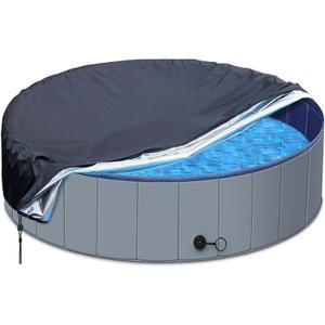 SAFANA 72" Round Dog Pool Cover [Upgrade 420D Thickened] 6ft Portable Dog Pet Bath Pool Cover 71/72 inch, Durable Foldable Round Inflatable Swimming Pool Cover, Drawstring Design Windproof Dustproof