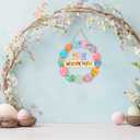 Pink Happy Easter Wreaths for Front Door Peeps Decorations for home Sign Easter Eggs Decor Wooden Wall Decor for Home Office Bathroom Living Room Door Wall Party Supplies 10x10x0.12 inches (Welcome)