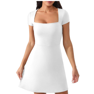 Women's Athletic Dress with Built in Shorts and Pockets Short Sleeve Workout Tennis Golf Dresses Casual Party Mini Dress, L