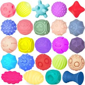 24 Pcs Sensory Balls for Toddlers, Sensory Baby Toys, Montessori Toy for Babies Squeeze, Infant Toys Soft Multi Ball Set Gifts with Bright Color Textured