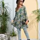 ENMAIN Women's Tops 3/4 Sleeve Dressy Casual Plus Size Tunic Tops to Wear with Leggings Swing Flare T-Shirt Loose Fit Blouses (B5-green Paisley)