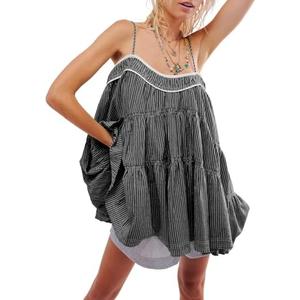 Gacaky Women's Summer Mini Dress Casual Loose Sleeveless Adjustable Straps Swing Mini Dress XL