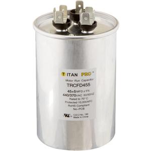 Titan PRO, 1 Count (Pack of 1), No Color Packard TRCFD455 45+5MFD 440/370V Round Run Capacitor Replaces PRCFD455