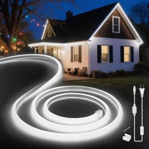 LED Neon Lights Daylight White 6000K,9.8ft 110-120V LED Strip Lights, Flexible Outdoor Waterproof Neon Rope Lights for Bedroom, Cabinet, Kitchen, Living Room, Mirror, Halloween Decor